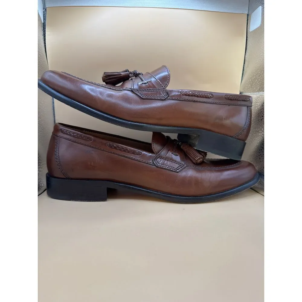 Men's Johnston & Murphy Size‎ 8W Brown Tassel Dress Loafer with Braid De…